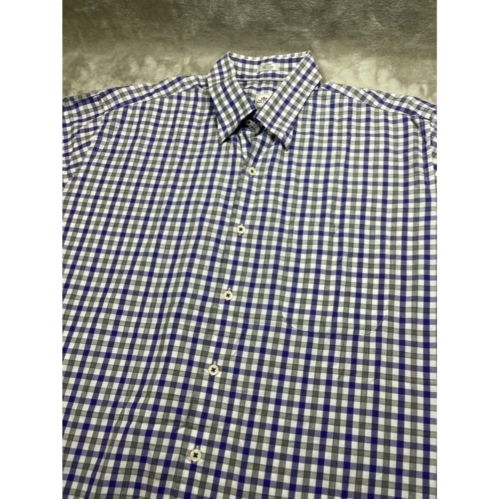 Peter Millar Button Down Shirt Men Large Purple Gingham Checkered Long Sleeve
